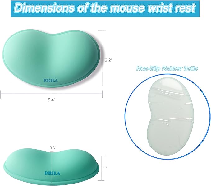 BRILA Ergonomic Silicone Mouse Wrist Rest, Cooling Silica Gel PU Leather Mouse Wrist Support Pad for Office Work and Laptop Computer Gaming (Aquamarine Leather)