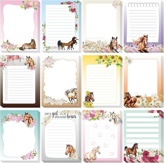 12 Pieces Horse Sticky Notes to Do List Notes Horses Lover Gift for Women, 3x4 Inch Animal Writing Memo Pads Flower 30 Sheet Pads, Animal Self Stick Memo Office Supplies Cute Small Gift