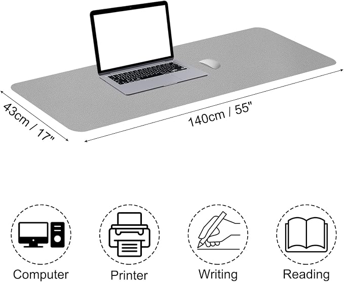 PATIKIL Desk Mat, 55"x17" Non-Slip Waterproof PU Leather Desktop Protector Cover, Dual Sided, Light Grey
