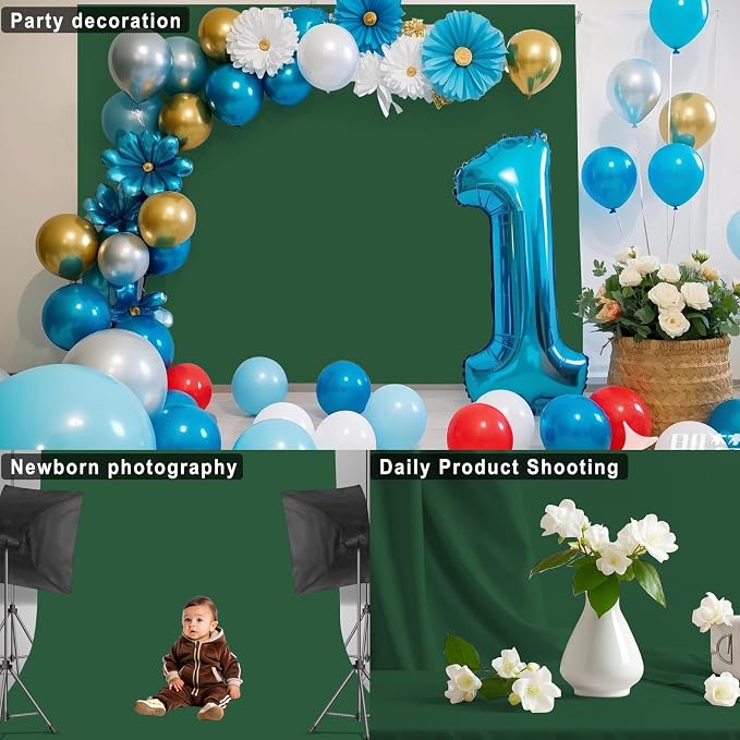 Dark Green Backdrop for Photoshoot, Professional Photo Backdrop Background Curtain for Product Photography, Portraits, Wedding, Party, Live Streaming Video Recording 10X10 FT (Background Only)