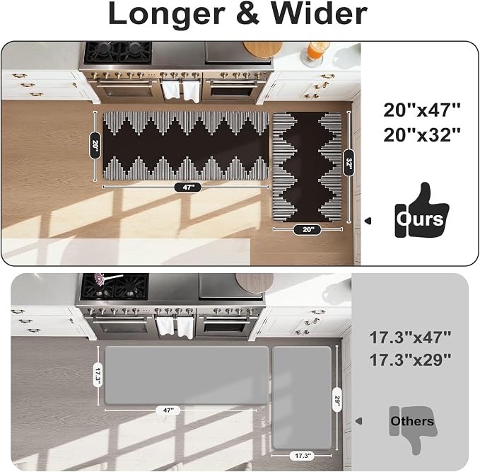 KIMODE Anti Fatigue Kitchen Mats for Floor, Black Diamond Kitchen Rugs Sets of 2, Kitchen Floor Mats Cushioned Non Slip, Memory Foam Standing Mats for Laundry Office Sink Desk 20"x47"+20"x32"