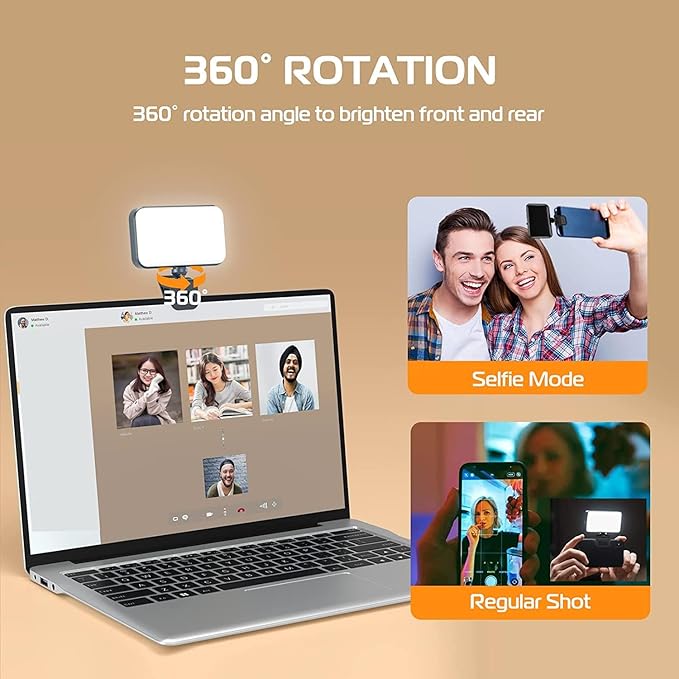 Selfie Ring Light (Latest) 66 LED 3 Colors 5 Levels 360 Degree Rotation Flexible High Brightness (Long Battery) Type-C Fast Charge Fill Portable Clip Light for Phones, Camera, Laptop, ipad, Webcam