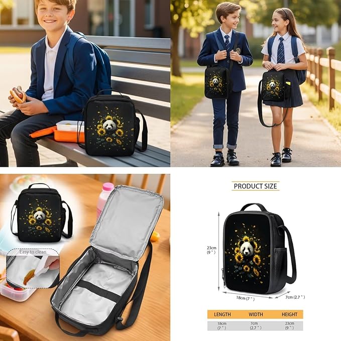 Kids Backpack Panda Floral Large Capacity School Bags and Lunch Box Set, Novelty Graphic Backpack for Middle School & Travel Back to School Supplies for Boys Girls 8-10