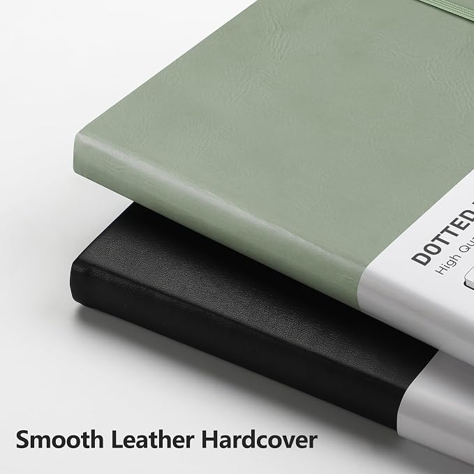 RETTACY Dotted Journal Notebook, 192 Pages, A5 Medium Size (5.7'' x 8.3''), Leather Hardcover, 100 GSM Thick Paper, for Journaling, Planning, Tracking (Sage Green)