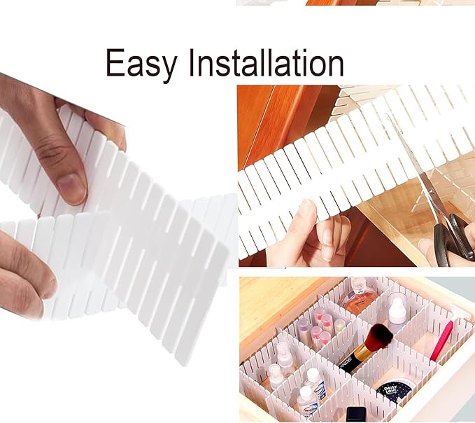 16Pcs Drawer Dividers Organizers Adjustable Drawer Organizer Kitchen Tidying DIY Storage Organizer Separator for Socks Underwear Lingerie Makeup Bedroom Office Storage (16Pcs White Color)