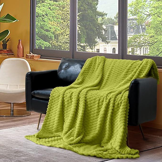 Vessia Flannel Fleece Throw Blanket, 3D Jacquard Green Fuzzy and Warm Blanket for Couch,Sofa,Bed,Chair, 300GSM Super Soft Touch Cozy Throw for All-Season Home Decor(50x40inch)