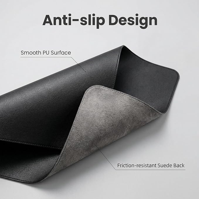 Non-Slip Waterproof PU Leather Desk Pad Protector for Mouse, 20" x 40" Writing Desk, Office, Home, Laptop Blotter, Black