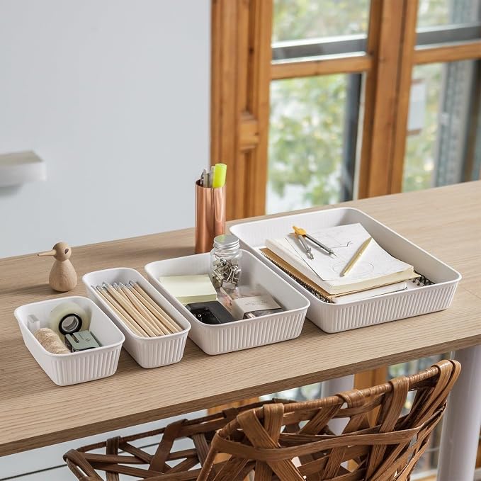 TATAY Storage Basket Baobab Drawer Organisation Elegant Functional Design | Storage Basket Household | Dimensions 24.7x33.6x5.6 cm | BPA-Free Material | Home and Office Organisation, Grey