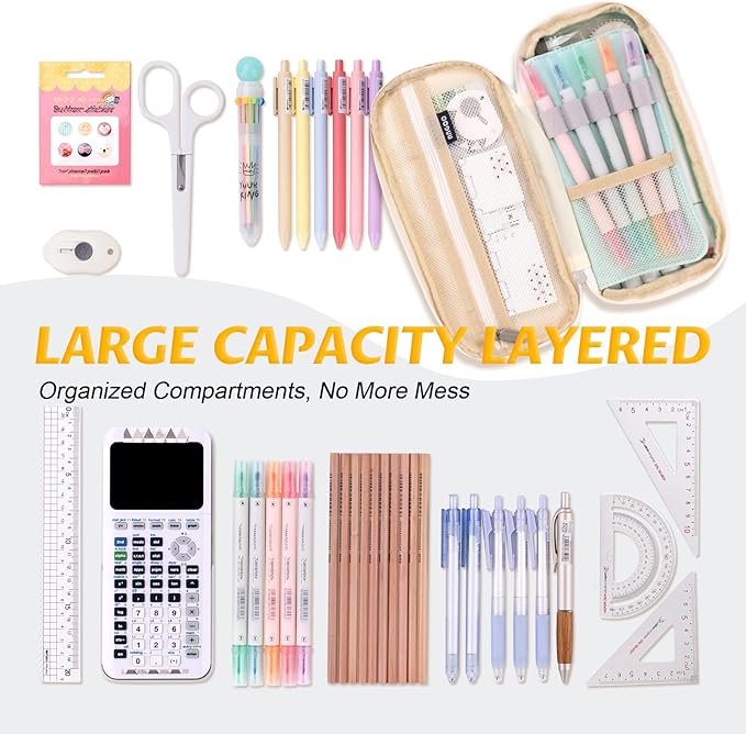 EASTHILL Big Capacity Pencil Pen Case Office College School Large Storage High Capacity Bag Pouch Holder Box Organizer Blue (Cyan)