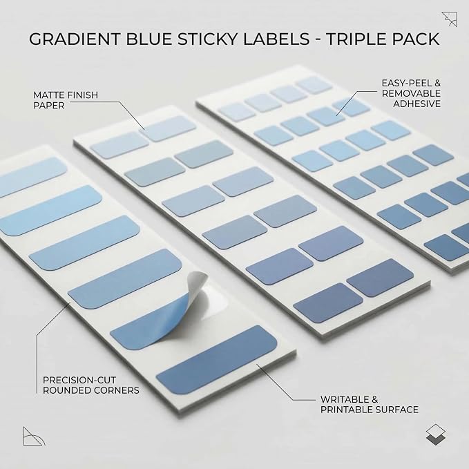 420Pcs Gradient Index Tabs, Translucent Sticky Note Tabs for Annotating Books & Bible, Aesthetic Reading, Study, Journaling & Office Supplies, 3 Size Clear Page Markers Stickers (Blue)