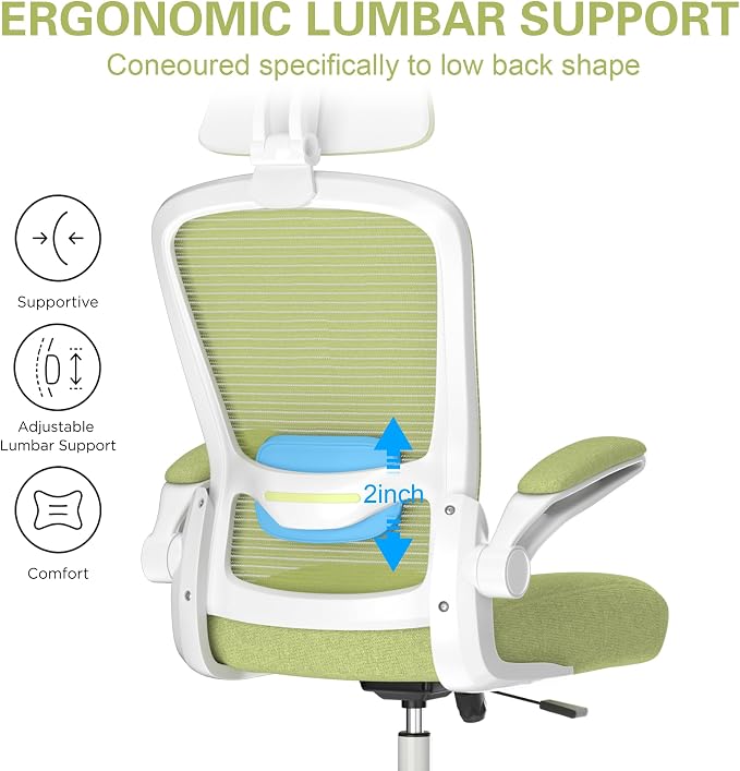 Mimoglad Office Chair, High Back Ergonomic Desk Chair with Adjustable Lumbar Support and Headrest, Swivel Task Chair with flip-up Armrests for Guitar Playing, 5 Years Warranty