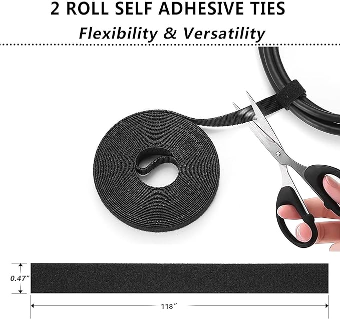 Cord Management Organizer Kit 4 Cable Sleeve split 192PCS Cable Management | 41Self Adhesive Cable Clips Holder, 10pcs and 2 Roll Self Adhesive tie ,100 Fastening Cable Ties, for TV Office Car Desk Home