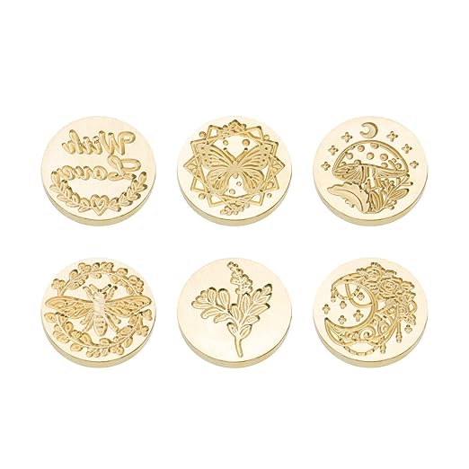 SWANGSA Wax Seal Stamp Set, Vintage 6 Pieces Sealing Wax Stamp Heads and 1 Wooden Handle for Wedding Party Invitations, Letters, Envelopes, Christmas (with Love Bee Moon Eucalyptus Set)