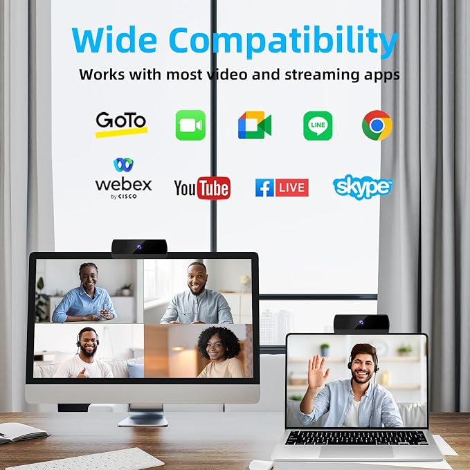 1080P HD Webcam, USB Plug & Play Computer Camera, Auto Low-Light Streaming Camera, Noise-Canceling Microphone Web cam - for Video on Laptop & Desktop