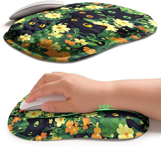 Hokafenle Ergonomic Wrist-Hugging Mouse Pad Wrist Support, U-Shaped Holding Wrist Rest Mousepad for Carpal Tunnel Pain Relief with Cushioned Memory Foam Slope Massage Bulge(10.2x8.3 in,Big Eyed Cat)