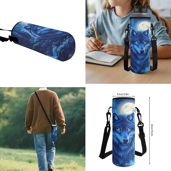 Wolf Backpack with Lunch Bag for Kids 6-8, Boys Cool Mochilas Bookbag Personalized 4 Pcs Set with Lunch Box Pencil Pouch Water Bottle Holder Back-to-School Supplies