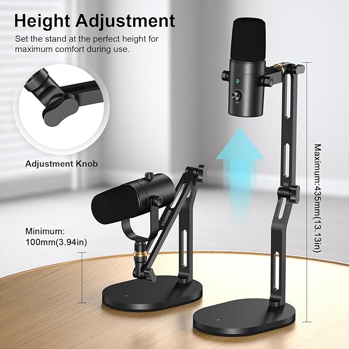 Aokeo Mic Stand,Desk Mount Desktop Microphone Arm with 3/8" to 5/8" Adapter,Compatible Blue Yeti,HyperX QuadCast,SoloCast,Shure SM7B,MV7X