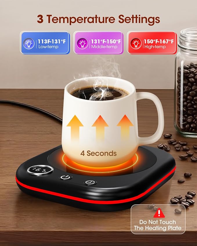 Coffee Mug Warmer - 36W Cup Warmer for Desk with Temperature Display & Ambient Light, 1-12 H Timer, 4 H Auto Shut Off, Smart Candle Warmer, Gift for Coffee, Tea, Milk, Beverage