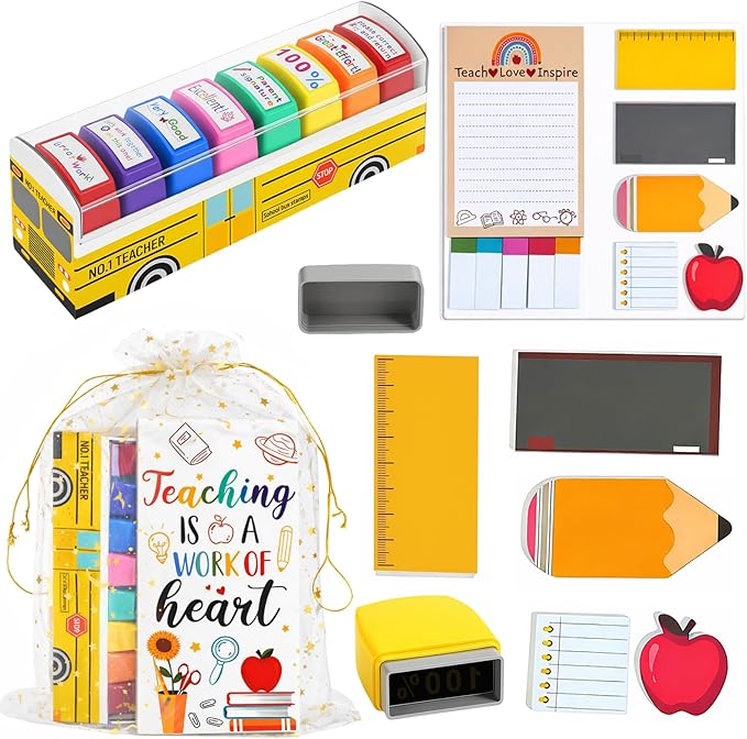 Teacher Appreciation Gifts for Women Men, Back to School End of Year Birthday Gifts for Preschool Teacher, Teacher Stamps, Sticky Notes Blackboard Self-Stick Note Pads, Classroom Supplies Must Haves