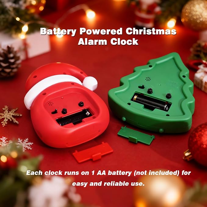 AYRELY® Christmas Alarm Clock Gift Set, 2 Silent Analog Clocks | Santa Hat & Christmas Tree Designs, Ready-to-Gift Holiday Edition for Kids & Family with Festive Gift Box