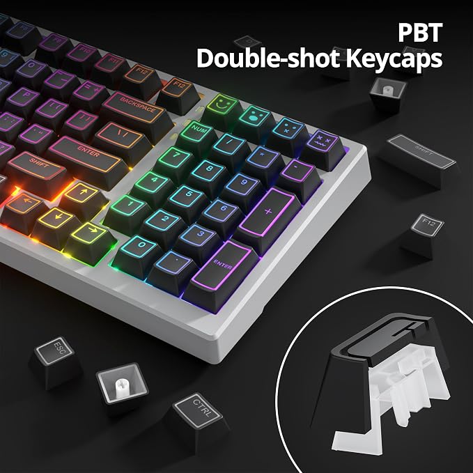 Guffercty kred 142 Key Black Cherry Profile Keycap Set, PBT Shine Through Translucent Characters Compatible with MX Switches Mechanical Keyboard(Ray Edge Black)