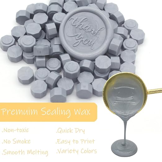 250pcs Wax Seal Beads Dusty Blue, Andotopee Premium Sealing Wax Beads for Stamp Seals, Octagon Seal Stamp Pellets Refill Pack for Wedding Invitation, Letter Envelope, Scrapbook DIY & Bridal Crafts