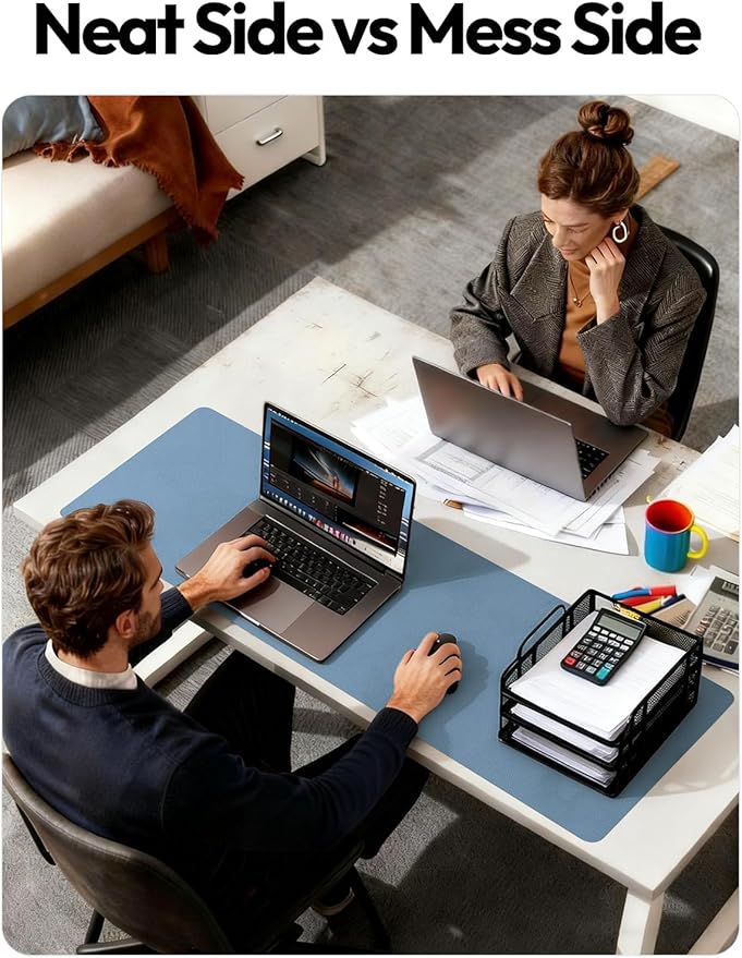 YSAGi Leather Desk Protector, Office Mat, Large Mouse Mat, Non-Slip PU Leather Blotter, Laptop Desk Mat, Waterproof Writing Pad for Office and Home(Blue, 63" x 17.2")