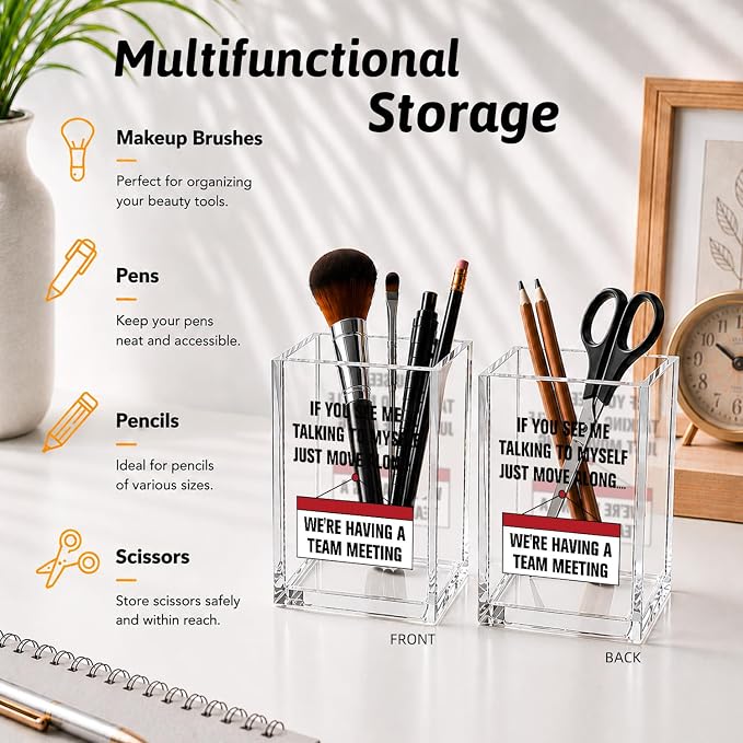 If You See Me Talking To Myself Just Move Along Funny Acrylic Cosmetic Pencil Pen Holder Desk Organizer Clear Crack Resistant Desk Organizer, Sarcastic Work Gifts for Coworker Nurse HR Teacher Friends