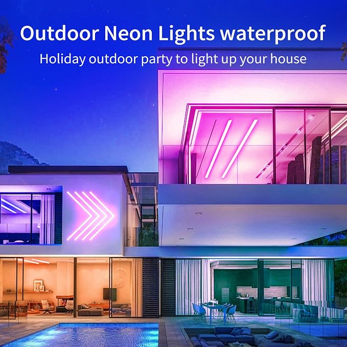 50FT Neon Rope Lights,Flexible Led Light Control with App/Remote,Multiple Modes,IP65 Outdoor Waterproof,Music Sync Strip for Bedroom