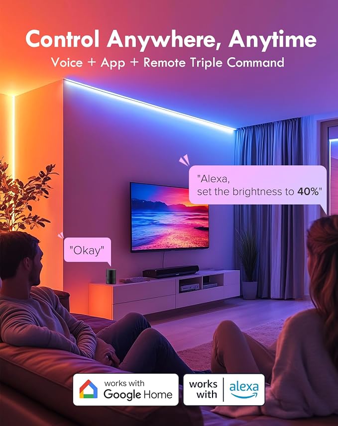 Shine Decor COB RGB+IC LED Neon Rope Light, 24V Color Changing Rope Light Compatible with Alexa, Google Assistant, Waterproof Neon Light Strip with Remote for Bedroom Gaming Room Party, 13x6mm, 32.8FT