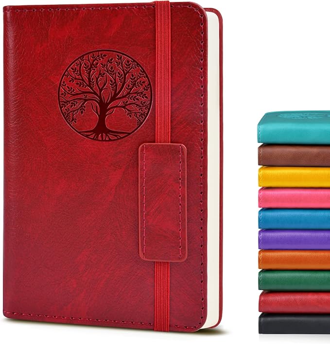 Lined Pocket Journal Notebook for Women Men, 140 Pages A6 Leather Journals for Writing, Travel, Work, 3.7"×5.7" Mini Notebook, Hardcover Small Notebooks for Note Taking, Diary Notepad (Winered)