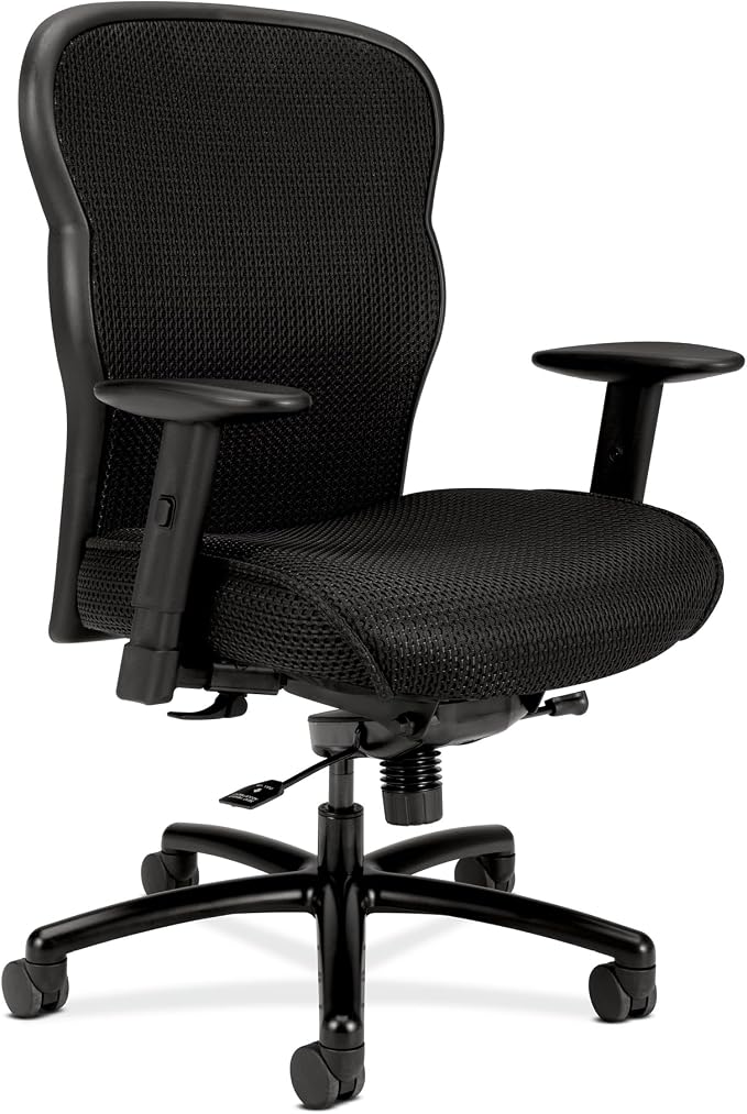 HON Wave Big and Tall Ergonomic Office Chair, Heavy Duty Desk Chair, Black | Big and tall ergonomic office desk chair for desk work, lumbar support, adjustable arms, mesh comfort, 450 lb capacity