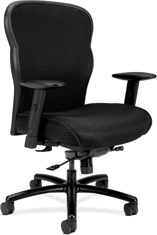 HON Wave Big and Tall Ergonomic Office Chair, Heavy Duty Desk Chair, Black | Big and tall ergonomic office desk chair for desk work, lumbar support, adjustable arms, mesh comfort, 450 lb capacity