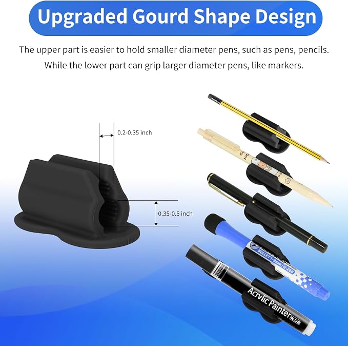Adhesive Pen Holder Pencil Holder for Desk Wall Clipboard Notebook Car 12PCS Dry Erase Marker Holder for Whiteboard Fridge Office Accessories Teacher Supplies Classroom Must Haves (12PCS Black)