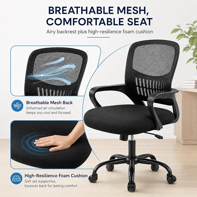 Ergonomic Office Chair, Home Office Desk Chair, Game Chair with Lumbar Support, Breathable Mesh Chairs, Swivel Desk Chairs for Computer, Home, Office, 360° Swivel (Blank)