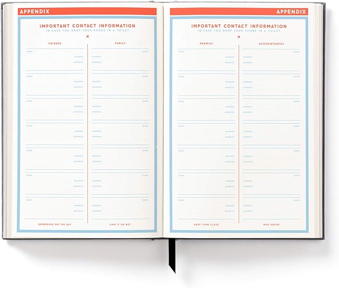 Brass Monkey Perpetually Late Undated Planner, 6” x 9” – Daily Planner with 366 Days (336 Pages) – Random Holidays and Fun Added In – Mini Planner with Bookmark Included