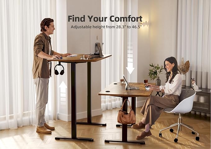 YDN Electric Standing Desk Adjustable Height, 32 x 19 Inches Stand up Desk with Cable Management, Home Office Desks with Splice Board & Black Frame, Rustic Brown Top