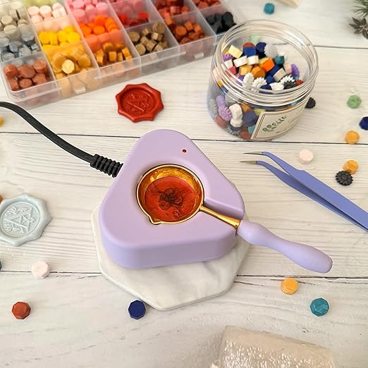 Wax Seal Warmer Wax Seal Kit with Spoon and Tweezers, Great Tool for Melting Sealing Beads (Purple)