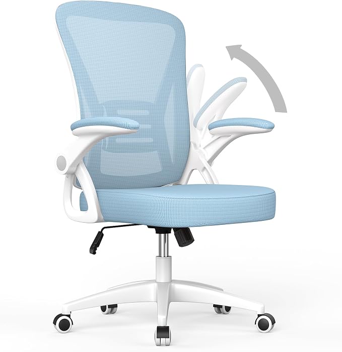 naspaluro Home Office Desk Chair Mid Back with Adjustable Height Blue | Comfy Ergonomic Chair with Flip-Up Arm and Lumbar Support, Breathable Mesh Swivel Computer Chair for Study Working Teacher