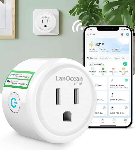 LanOcean Mini Smart Plugs That Compatible with Alexa & Google Home, WiFi Plug for APP Remote & Voice Control, Smart Outlet Timer with Schedule & Group Control Function | 2.4G WiFi Only