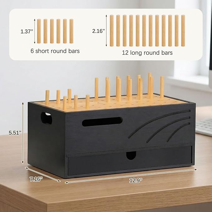 Homde Office Charging Station Organizer: 2 Layer Charger Holder (Black) | Bamboo Electronic Docking Stand for Multiple Devices Tablets Phones - Drawer for Home