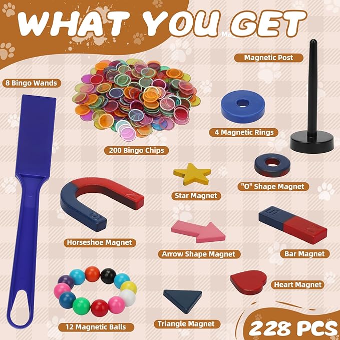 228 PCS Magnetic Science Kit for Kids - Magnetic Balls, Bingo Wands with Chips, DIY Magnet Toys for Kindergartners, Back to School Supplies, Educational Learning Activities for Classroom