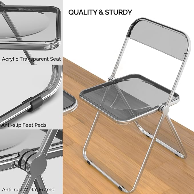 VINGLI Folding Acrylic Table and Chair Set Small TV Tray for Snack Dinner on Couch, Tiny Foldable Desk Writing Desk for Home Office for Small Spaces (Grey)