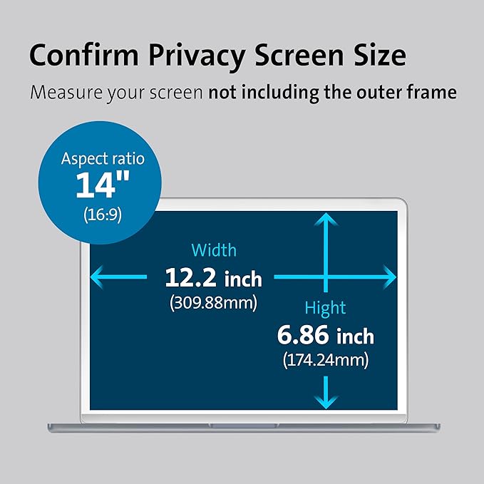 Kensington MagPro™ Magnetic Laptop Privacy Screen 14 inch, Removable 16:9 Laptop Privacy Filter, Anti-Glare, Blue Ray Reduction, Dell Latitude 5420, HP Elitebook 840 G6-G8, Lenovo, Asus (K58352WW)