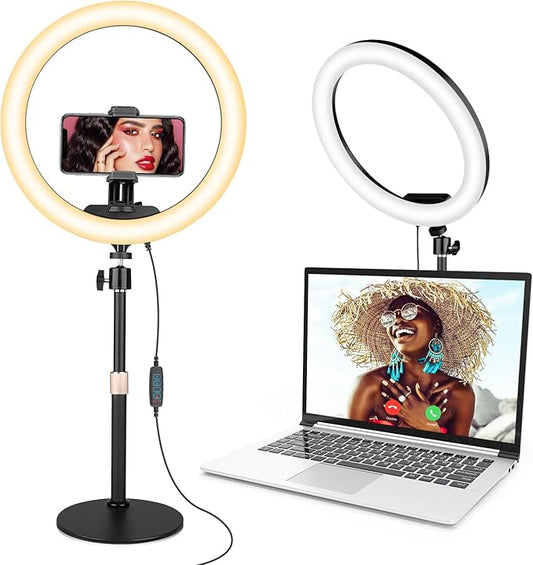 Sensyne 12” Desk Ring Light with Stand & Phone Holder for Computer, LED Selfie Ring Light for Phone Photography, Webcam Light for Laptop/Video Conference Lighting/Makeup/Live Streaming, Black