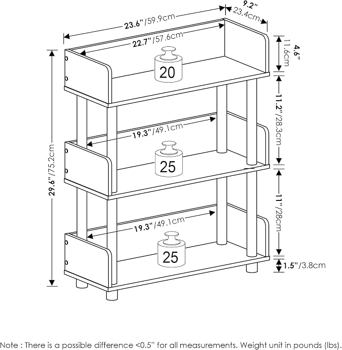 Furinno TURN-N-TUBE 3-Tier Display Shelf, Storage Shelves, Book Shelf, Open Shelves with Rounded Corner Top Edges, for Organization and Storage, Living Room, Home Office, Flagstaff Oak