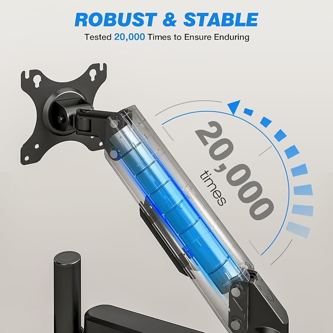 Single Monitor Arm Desk Mount for 17-34" Screens, VESA Stand Holds 22 lbs | Full-motion Adjustability, +90 to -45° Tilt, 180 Swivel, 360 Rotation, Standard 75x75mm and 100x100mm Compatible
