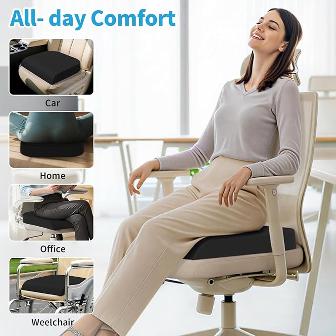 TranquilRelax 2XL Seat Cushion, Memory Foam Cushion for Long Sitting Hours on Office Chair, Car Seat, Non-Slip Chair Pad for Sciatica, Coccyx, Tailbone Pain Relief & Post-Surgery Recovery (Black)