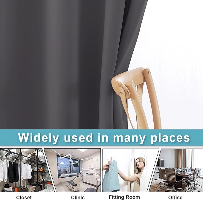RYB HOME Extra Wide Curtain - Blackout Room Divider Curtains Portable Energy Saving Privacy Divider Shades for Patio Door Hallway Office Apartment Home Theater Doorway,1 Pc, Grey, W 20ft x L 9ft