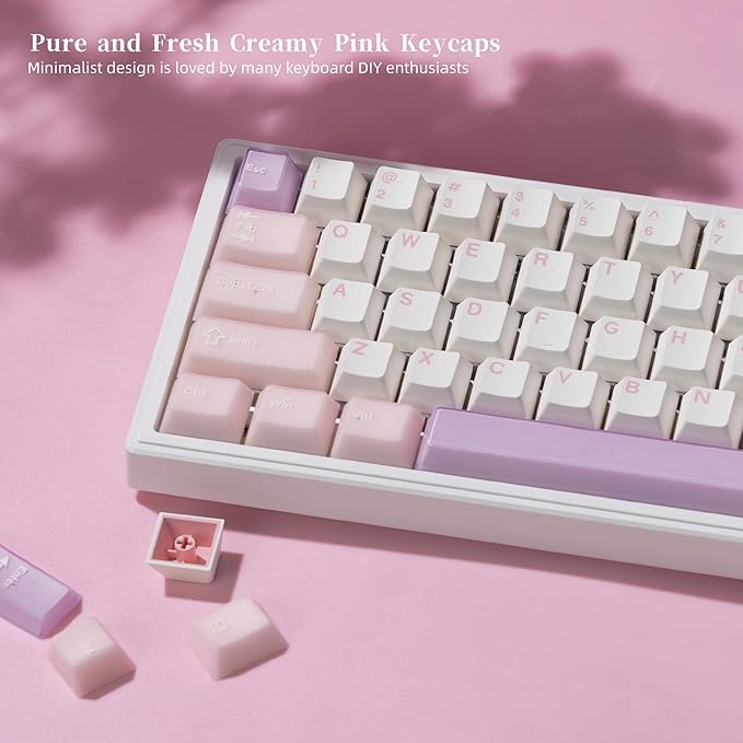 Womier Mechanica Keyboard Keycaps Pink, Jelly PBT Keycaps 60 75 100 Percent, Translucent Jade Keyboard Key caps Custom 127 Keys, Cherry Profile for Cherry Gateron MX Mechanical Gaming Keyboards